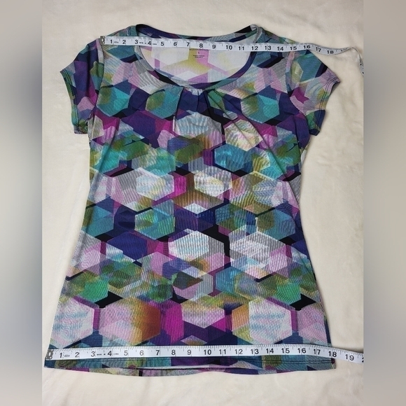 Worthington Colorful T-shirt. Size Small. Pink, Blue, Teal, White & Yellow. - Picture 6 of 7